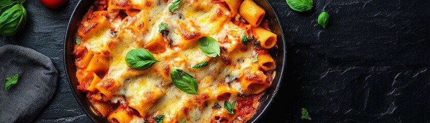 Delicious baked pasta dish enjoyed at home food photography cozy kitchen close-up view comfort food concept