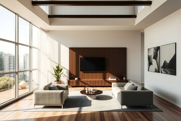 Fototapeta premium Modern Room Interior Design with Sunlight 