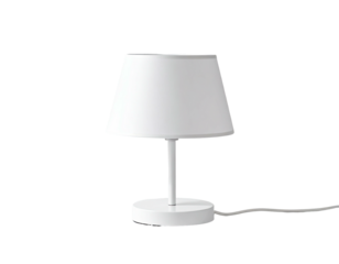 White, simple table lamp with a tapered shade