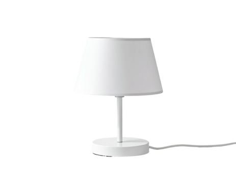 White, simple table lamp with a tapered shade