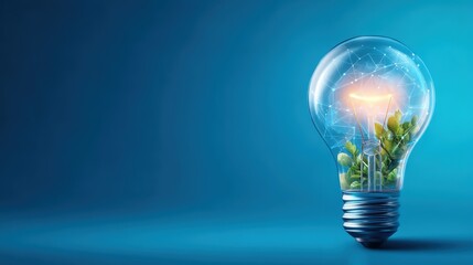 Eco-Friendly Light Bulb with Fresh Green Leaves Representing Sustainable Energy Innovation