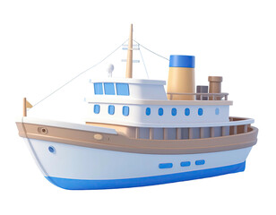 Cartoonish 3D model of a passenger ship