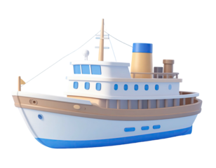Cartoonish 3D model of a passenger ship
