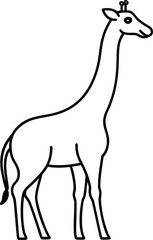 Vector illustration of a wild giraffe and deer with a horse and other animals silhouette