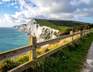 Coastal cliffs and a wooden fence