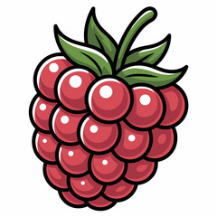 Illustration of a fresh ripe red raspberry with green leaves on a clean white background perfect for design and creative projects
