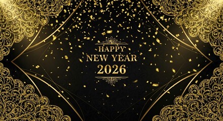 “Happy New Year 2026 – Golden Glitter Celebration Collection”