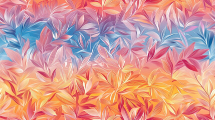 Vibrant Leafy Abstract: An intricate, multicolored abstract design, bursting with layered leaves and delicate foliage in stunning color gradients, evokes a sense of the artistic flair