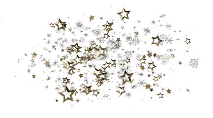 Elegant winter design with gold stars and snowflakes. Perfect for Christmas, New Year, holidays.