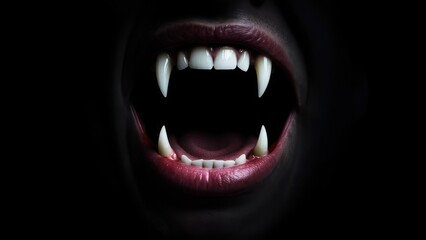 Fototapeta premium A wide open mouth with fangs, showing teeth