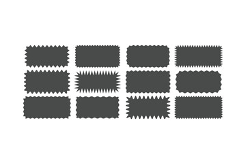 Set of Zigzag and Wavy Geometric Shapes. Vector Rectangle, Circle, Square and Oval Elements with Curve Edge. Zig Zag Shapes for Stickers, Badges, Posters, Chevron, Labels and Decoration