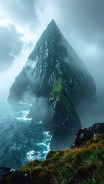 Misty Mountain Peak Dramatic Ocean View