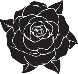 Elegant Monochromatic Rose Flower with Leaves Graphic Design