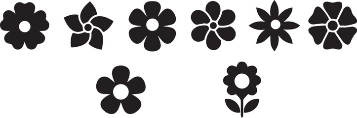 Flower icon set, black Flower isolated on white, vector illustration