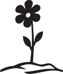 Minimalist black flower icon on white background: simple design symbol