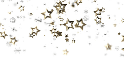 Sparkling gold stars and snowflakes on white. Perfect for holidays, celebrations, and winter designs.