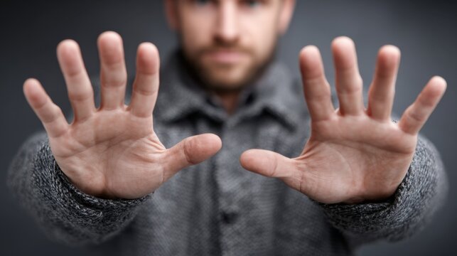 Conflict resolution posture shows neutrality with open hands, signaling non-aggression and inviting dialogue to ease tensions constructively.
