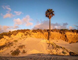 Coastal dune landscape at sunset