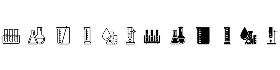 Chemical lab vector icon set. research illustration sign collection. Chemistry and biotechnology symbol.