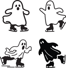 Silhouette of Halloween Spooky Ghosts Ice Skating Design