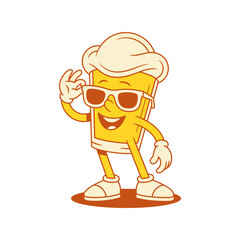 Cool beer glass cartoon character comic mascot in sunglasses vector flat illustration. Funky positive malt foamy alcohol beverage person smiling positive emotion cute bar drink in summer eyeglasses