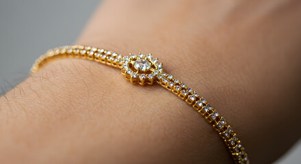 Gold Diamond Bracelet on Wrist