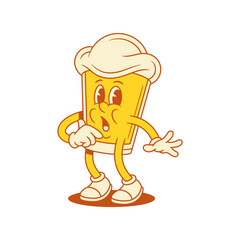 Scared beer glass cartoon character astonished mascot vector flat illustration. Cute malt foamy alcohol beverage surprised horror shocked positive person sticker
