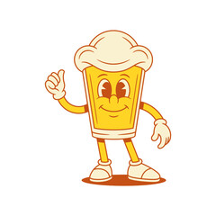 Comic funny beer glass cartoon character cool thumb up gesture vector flat illustration. Cute smiling malt foamy alcohol beverage mascot showing good like finger gesture positive emotion
