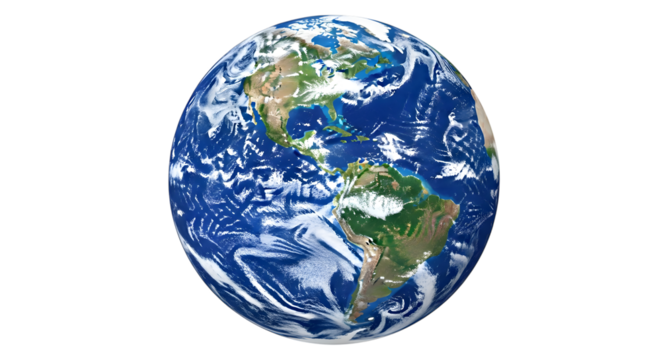 Planet earth from space, showing continents and oceans, isolated on transparent background