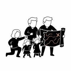 Vector art of family looking at treasure map