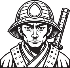 Portrait of a stern samurai warrior with a sword male