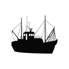 Bold silhouette of a fishing boat ready to sail the high seas for adventure