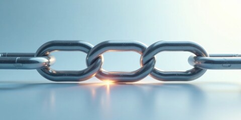 Obraz premium A Strong Metal Chain Links Interconnecting with a Glimmering Light Source Below