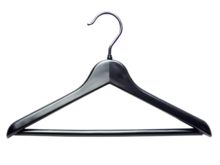 Close up of black clothes hanger isolated on white background ,PNG. AI Generated