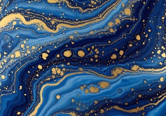 Abstract Blue and Gold Marble Swirls with Glittering Particles