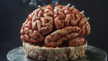 Brain disease from smoking tobacco and vaping. Cancerous tumor in organs.
