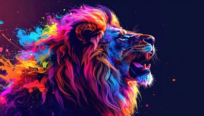 Colorful Lion Portrait in Vivid Hues