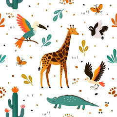 Childish Babies Pattern Animal Plant Zoo Safari