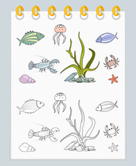 Coloring book Underwater Seabed Ocean Sea habitat