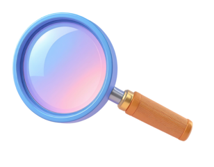 3D illustration of a light-blue magnifying glass with a light-brown handle