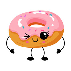 Cute kawaii pink donut character illustration