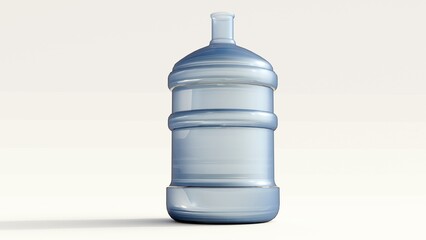 A 3d rendering of row of clear, light blue plastic water jugs, often referred to as five-gallon jugs or carboys. 