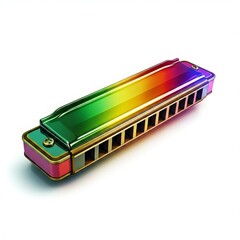 Rainbow Harmonica on White Background