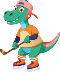 Funny crocodile and dinosaur comic animal characters in sport hats, a cartoon illustration vector drawing