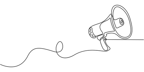 Continuous line drawing representing a megaphone for announcing or protesting. Hand drawn one line vector. Editable stroke, Megaphone icon continuous one line drawing, Public horn speaker in one.