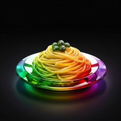 Rainbow Plate of Spaghetti with Green Garnish