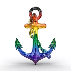 Rainbow Pride Anchor with Chain on White Background