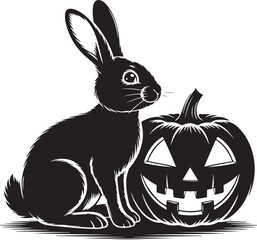 Halloween rabbit with pumpkin silhouette cute vector