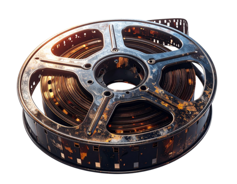  Retro Movie Film Reel with Floating Film Strip PNG Transparent Background - Powered by Adobe