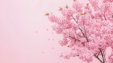 Fototapeta premium Blooming cherry blossom tree in spring beautiful nature scene soft pink background tranquil environment close-up perspective